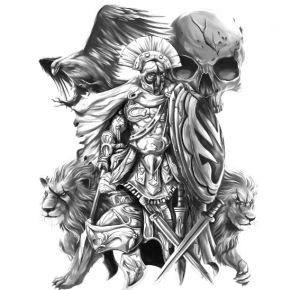 Wzór tatuażu wojownik i lwy